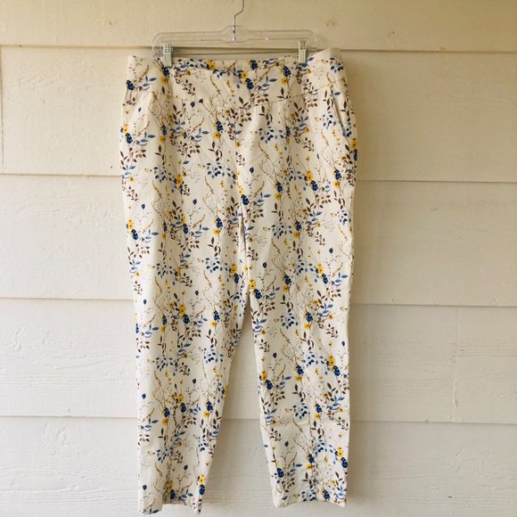 Est. 1946 Pants - Est. 1946 Size 18W Cream Blue Yellow Floral Summer Pants Pull-On Stretch